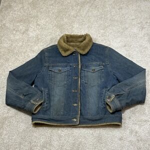 Marvin Richards Denim Jean Jacket Women's Medium Faux Fur Lined Vintage Coat